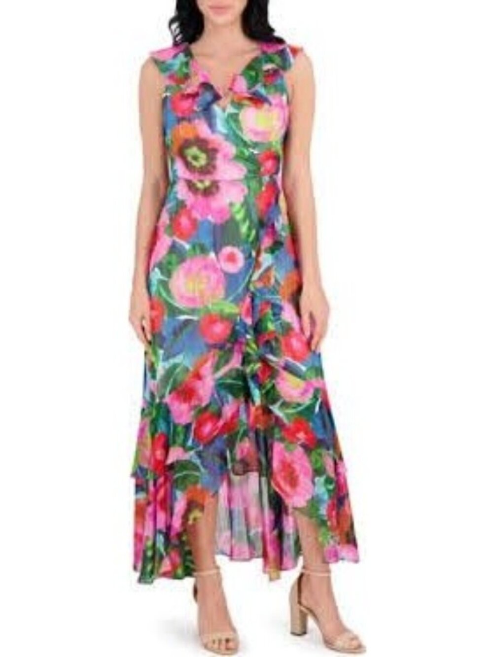 Kenzie Women’s Floral Print Tiered Ruffle Trim Maxi Dress Size 10